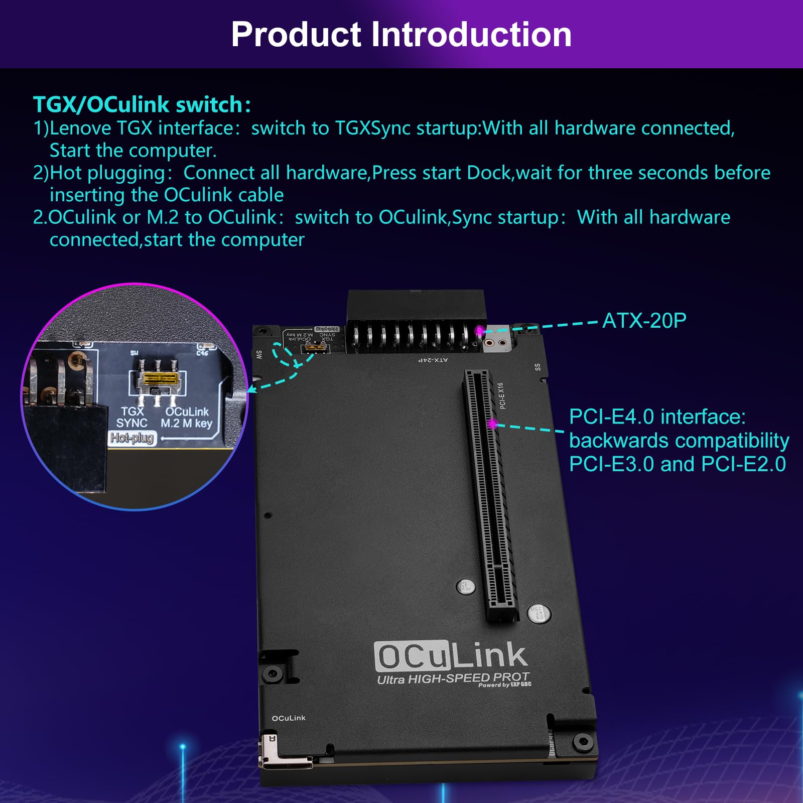 GPU Dock GPUドッキングステーション　OCuLinkアダプタ EXP GDC OCuLink 高速 GPU ドック PCIe 4.0 x4 ミニ PC ノートブック